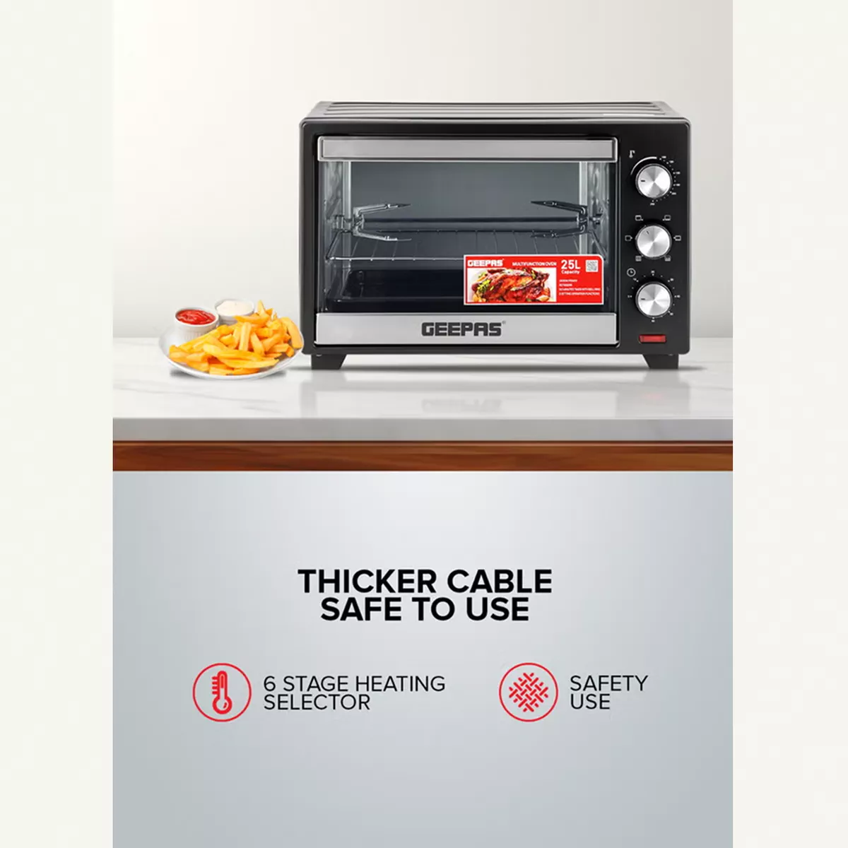 GEEPAS Electric Oven With Rotisserie, 60 Minutes Timer With Bell Ring,-4-4