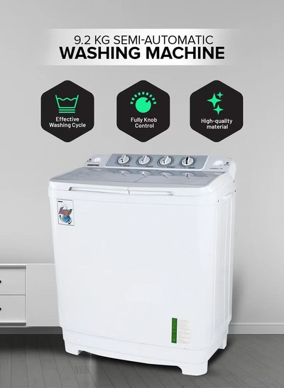 GEEPAS Twin Tub Semi-Automatic Washing Machine 9.2 Kg | 7 Kg Spin Capacity Powerful Motor High Back Control Panel Top Load Washing Machine| Tempered Glass Cover, Low Noise Motor, Magic Filter GSWM6467N White-0