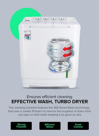 GEEPAS Twin Tub Semi-Automatic Washing Machine 9.2 Kg | 7 Kg Spin Capacity Powerful Motor High Back Control Panel Top Load Washing Machine| Tempered Glass Cover, Low Noise Motor, Magic Filter GSWM6467N White-3