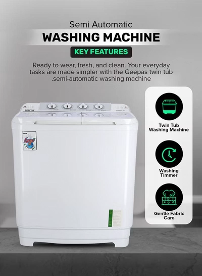 GEEPAS Twin Tub Semi-Automatic Washing Machine 9.2 Kg | 7 Kg Spin Capacity Powerful Motor High Back Control Panel Top Load Washing Machine| Tempered Glass Cover, Low Noise Motor, Magic Filter GSWM6467N White-5