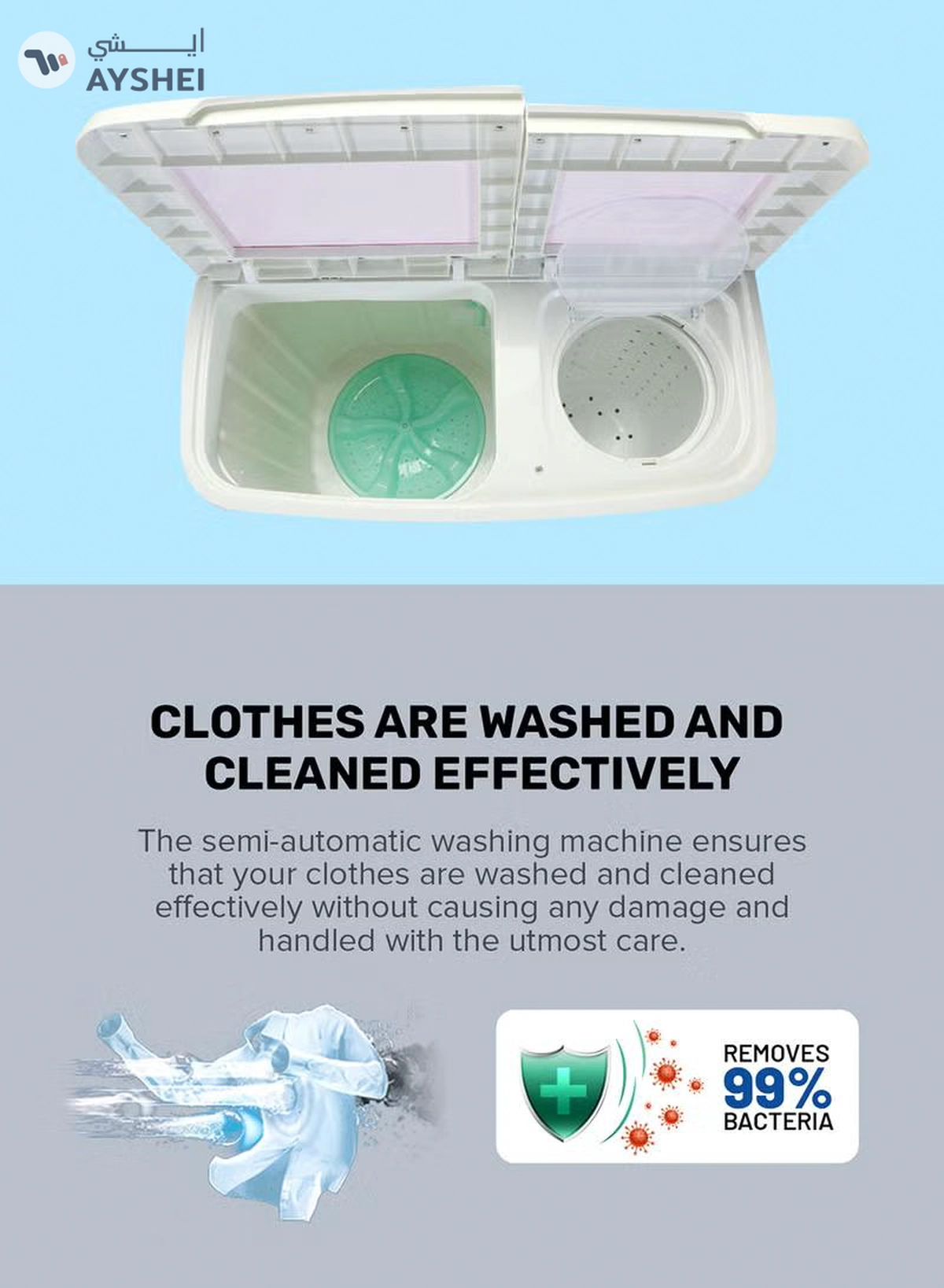 GEEPAS Twin Tub Semi-Automatic Washing Machine 9.2 Kg | 7 Kg Spin Capacity Powerful Motor High Back Control Panel Top Load Washing Machine| Tempered Glass Cover, Low Noise Motor, Magic Filter GSWM6467N White-2-2