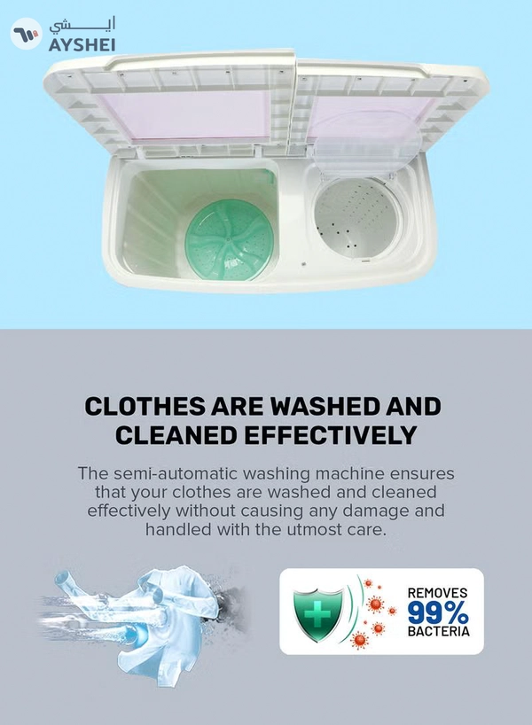 GEEPAS Twin Tub Semi-Automatic Washing Machine 9.2 Kg | 7 Kg Spin Capacity Powerful Motor High Back Control Panel Top Load Washing Machine| Tempered Glass Cover, Low Noise Motor, Magic Filter GSWM6467N White