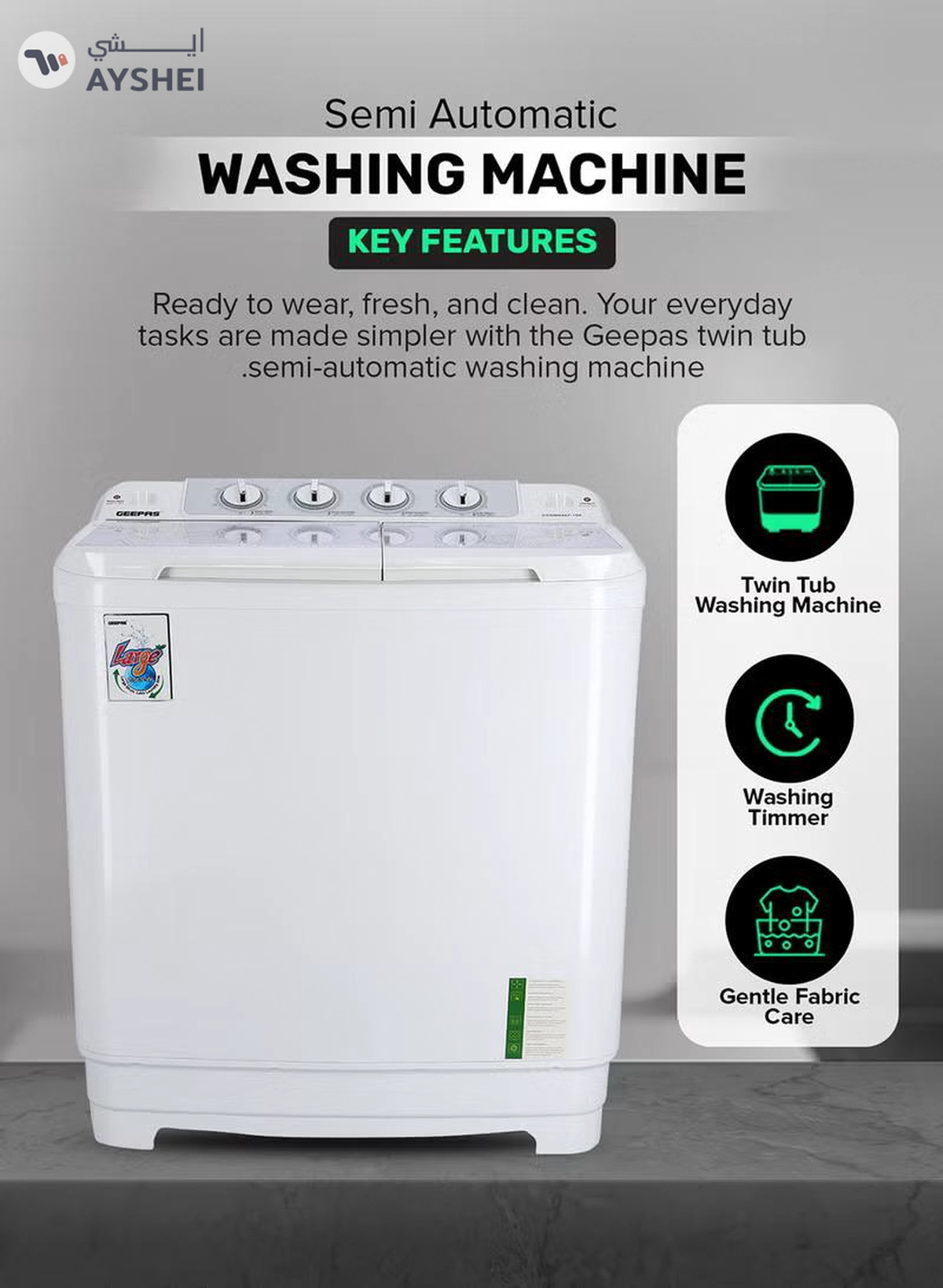 GEEPAS Twin Tub Semi-Automatic Washing Machine 9.2 Kg | 7 Kg Spin Capacity Powerful Motor High Back Control Panel Top Load Washing Machine| Tempered Glass Cover, Low Noise Motor, Magic Filter GSWM6467N White-5-5