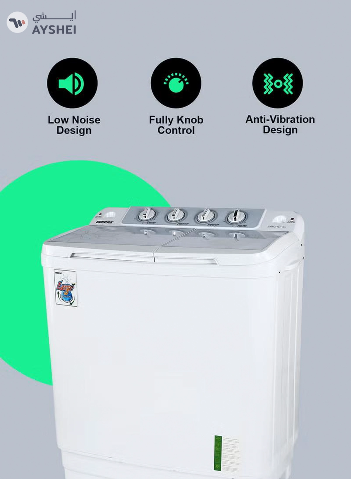 GEEPAS Twin Tub Semi-Automatic Washing Machine 9.2 Kg | 7 Kg Spin Capacity Powerful Motor High Back Control Panel Top Load Washing Machine| Tempered Glass Cover, Low Noise Motor, Magic Filter GSWM6467N White-1-1
