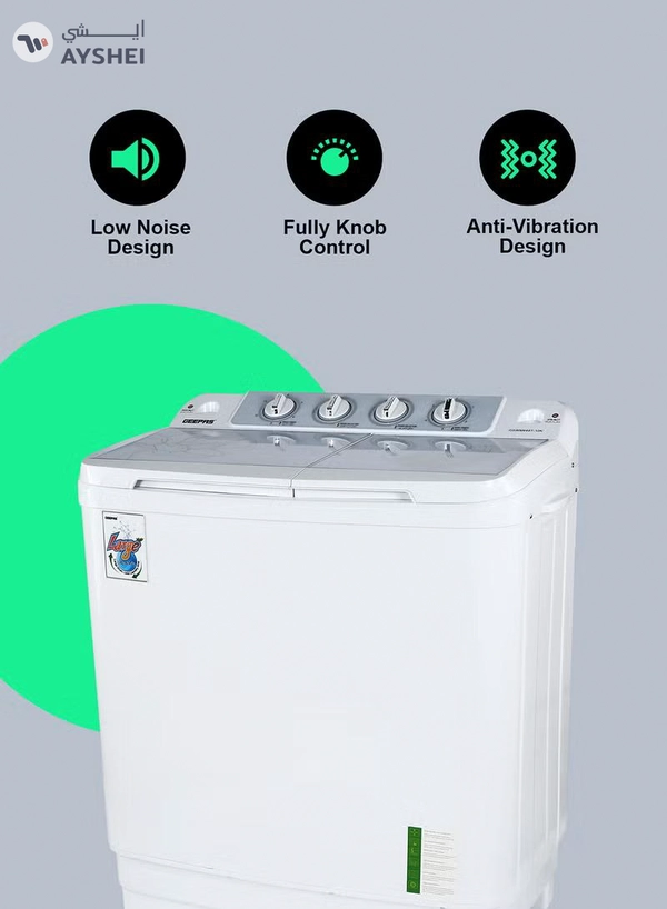GEEPAS Twin Tub Semi-Automatic Washing Machine 9.2 Kg | 7 Kg Spin Capacity Powerful Motor High Back Control Panel Top Load Washing Machine| Tempered Glass Cover, Low Noise Motor, Magic Filter GSWM6467N White