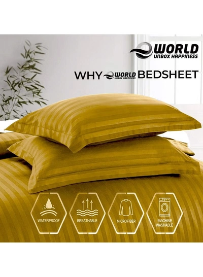 Eworld 4-Piece Luxury King Size Gold Striped Bedding Set Includes 1 Duvet Cover (220x240cm)-1