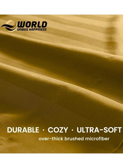 Eworld 4-Piece Luxury King Size Gold Striped Bedding Set Includes 1 Duvet Cover (220x240cm)-2