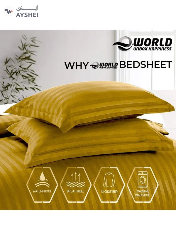 Eworld 4-Piece Luxury King Size Gold Striped Bedding Set Includes 1 Duvet Cover (220x240cm)