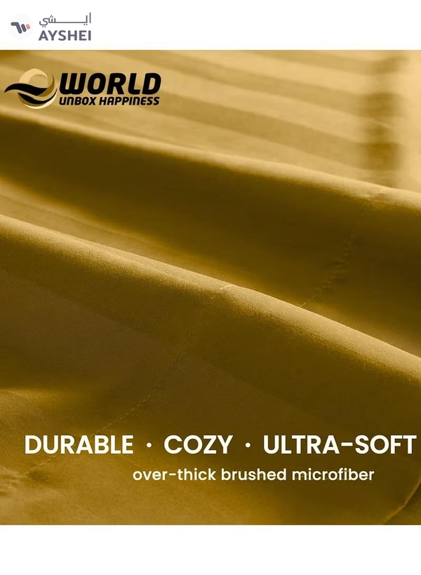 Eworld 4-Piece Luxury King Size Gold Striped Bedding Set Includes 1 Duvet Cover (220x240cm)