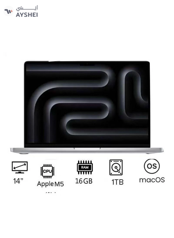 Apple New M5 Macbook Pro 2025 MDE54 Laptop With 14‑inch XDR Retina Display, M5 chip with 10-core CPU, 10-core GPU Processor/16GB RAM/1TB SSD/MacOS/International version English Silver