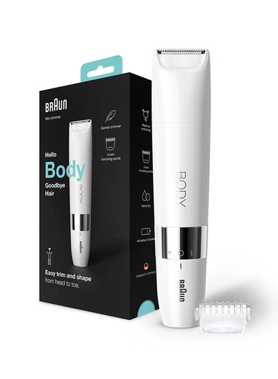 BRAUN Body Mini Trimmer Bs1000, Electric Body Hair Removal For Everybody, For On-The-Go White - BS 1000-0