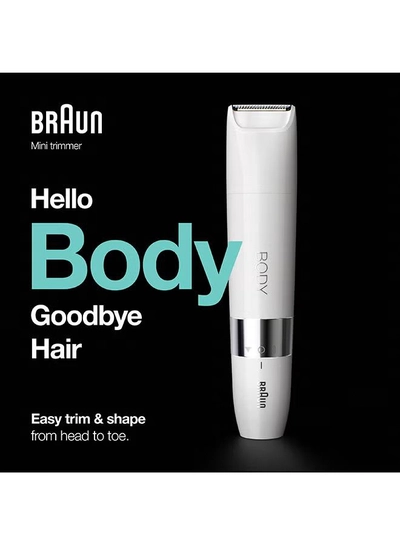 BRAUN Body Mini Trimmer Bs1000, Electric Body Hair Removal For Everybody, For On-The-Go White - BS 1000-4