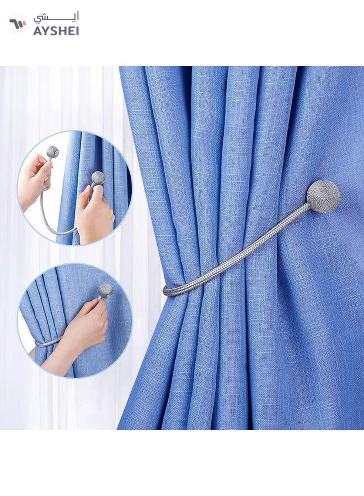 AIWANTO 2-Pieces Curtain Tiebacks Magnetic Holders Silver-2-2
