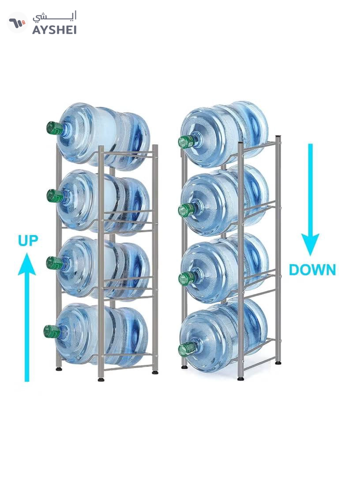 DubaiGallery 4-Tier Water Bottle Holder Cooler Jug Rack 5 Gallon Water Bottle Storage Rack Detachable Heavy Duty Chrome Water Bottle Cabby Rack with Holder-4-4