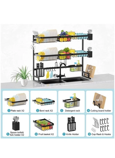 DubaiGallery 3 Layer Stainless Steel Kitchen Rack Dish Organizer Drying Rack Above Sink Drain Rack Kitchen Storage Countertop Utensil Holder-3