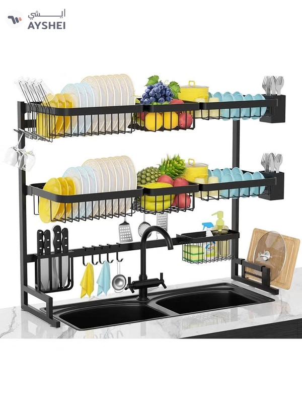 DubaiGallery 3 Layer Stainless Steel Kitchen Rack Dish Organizer Drying Rack Above Sink Drain Rack Kitchen Storage Countertop Utensil Holder