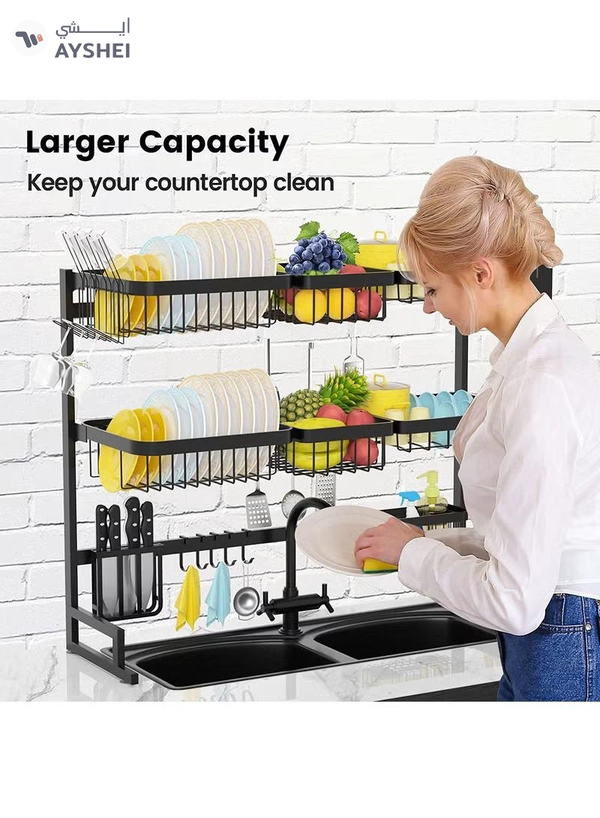 DubaiGallery 3 Layer Stainless Steel Kitchen Rack Dish Organizer Drying Rack Above Sink Drain Rack Kitchen Storage Countertop Utensil Holder