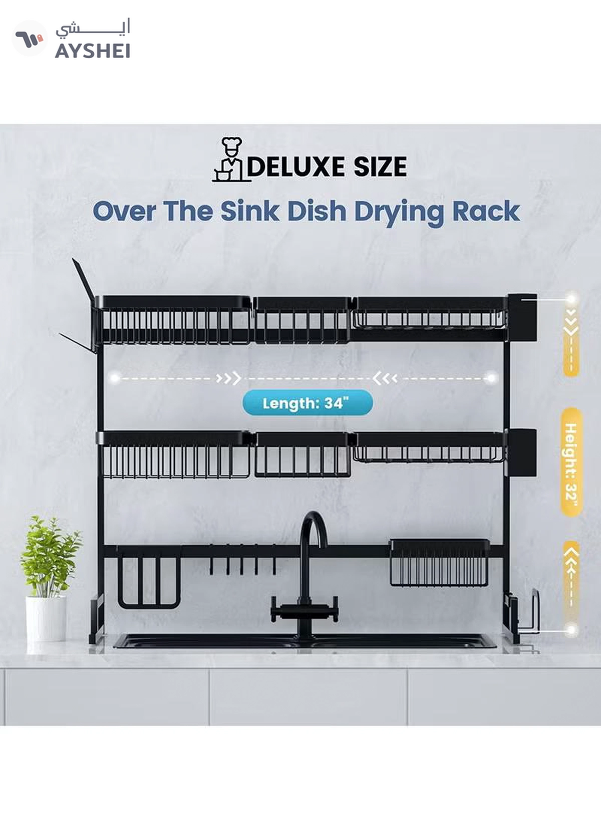 DubaiGallery 3 Layer Stainless Steel Kitchen Rack Dish Organizer Drying Rack Above Sink Drain Rack Kitchen Storage Countertop Utensil Holder-1-1