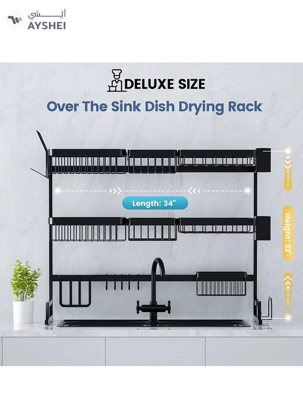 DubaiGallery 3 Layer Stainless Steel Kitchen Rack Dish Organizer Drying Rack Above Sink Drain Rack Kitchen Storage Countertop Utensil Holder