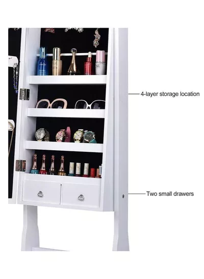 Dressing Mirror with Jewelry Box Full Length Mirror Jewelry Organizer Lockable Wood Standing Jewelry Armoire with Mirror-3