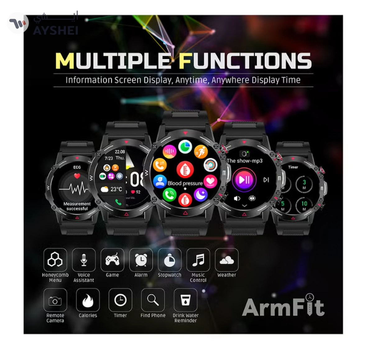 ARMFIT Hulk Smartwatch For Men, AMOLED Always On Display Bluetooth Calling Waterproof Fitness Watches Compatible With Android iOS Black-3-3