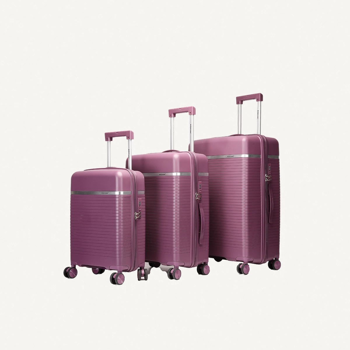 British Traveller 3-Piece Polypropylene Luggage Set | 20”, 24”, 28” Lightweight Suitcases with 360° Spinner Wheels, TSA Lock, Water & Scratch Resistant | Durable Hard Shell Trolley Bags with Telescopic Handle - Purple-0-0