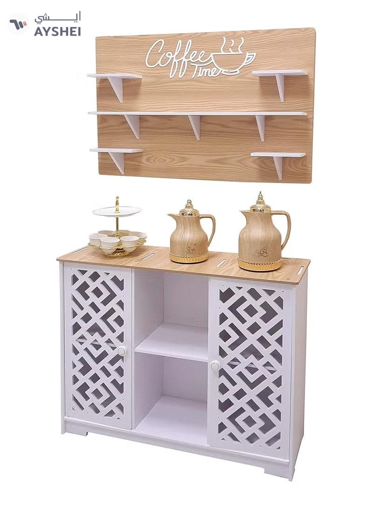 Eworld White and Brown Coffee Corner Table, Scratch-Resistant, Fire-Rated Plastic Coffee Table -3-3
