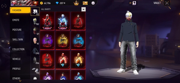 Free Fire Maxed Account with Rare Skins, Lv.7 Weapons & Emotes