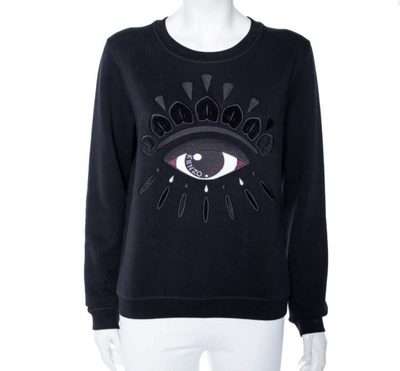 Kenzo Black Eye Embroidered Cotton Sweatshirt -0