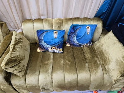 Luxury Antique Gold Velvet Fluted Sofa Set (Excellent Condition)-1