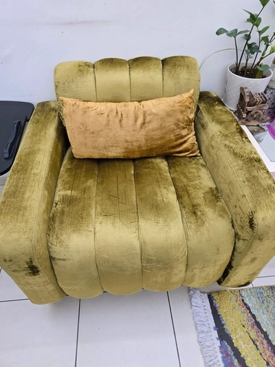 Luxury Antique Gold Velvet Fluted Sofa Set (Excellent Condition)-2