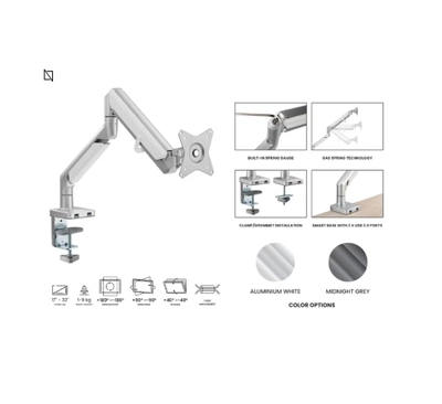 NAVODESK Single Monitor Desk Mount with Gas Spring Tech And USB Silver-1