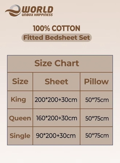 Eworld 3-Piece Blue Cotton Fitted Bedsheet Set Includes 1 Deep-Pocket Sheet and 2 Pillow Covers-1