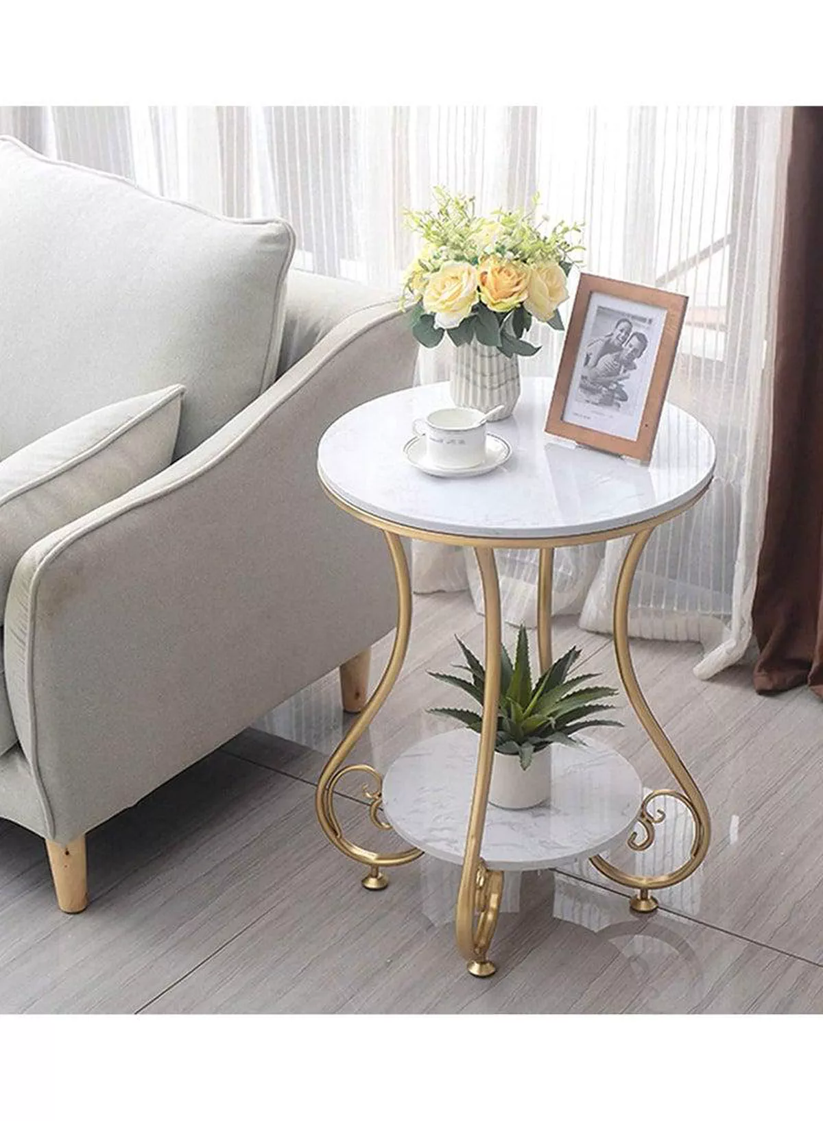 Living room balcony bedroom iron small round table coffee table light luxury simple round side table bedside table tea table-1-1
