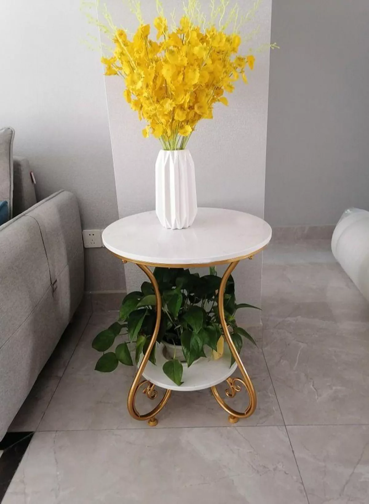 Living room balcony bedroom iron small round table coffee table light luxury simple round side table bedside table tea table-2-2