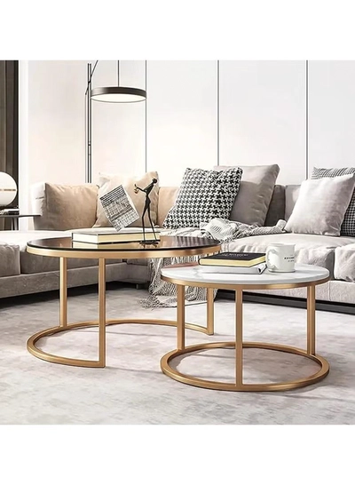 DubaiGallery Nested Coffee Table, Round Coffee Tables, Set of 2 Coffee Tables with Open Storage Shelf, for Living Room, Modern Minimalist Style Furniture, Space Saving-1