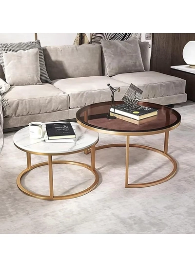 DubaiGallery Nested Coffee Table, Round Coffee Tables, Set of 2 Coffee Tables with Open Storage Shelf, for Living Room, Modern Minimalist Style Furniture, Space Saving-2