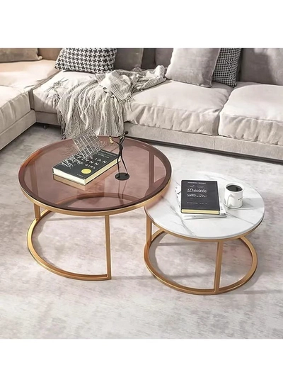 DubaiGallery Nested Coffee Table, Round Coffee Tables, Set of 2 Coffee Tables with Open Storage Shelf, for Living Room, Modern Minimalist Style Furniture, Space Saving-0