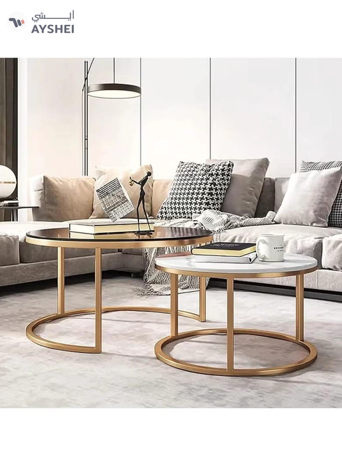 DubaiGallery Nested Coffee Table, Round Coffee Tables, Set of 2 Coffee Tables with Open Storage Shelf, for Living Room, Modern Minimalist Style Furniture, Space Saving-1-1