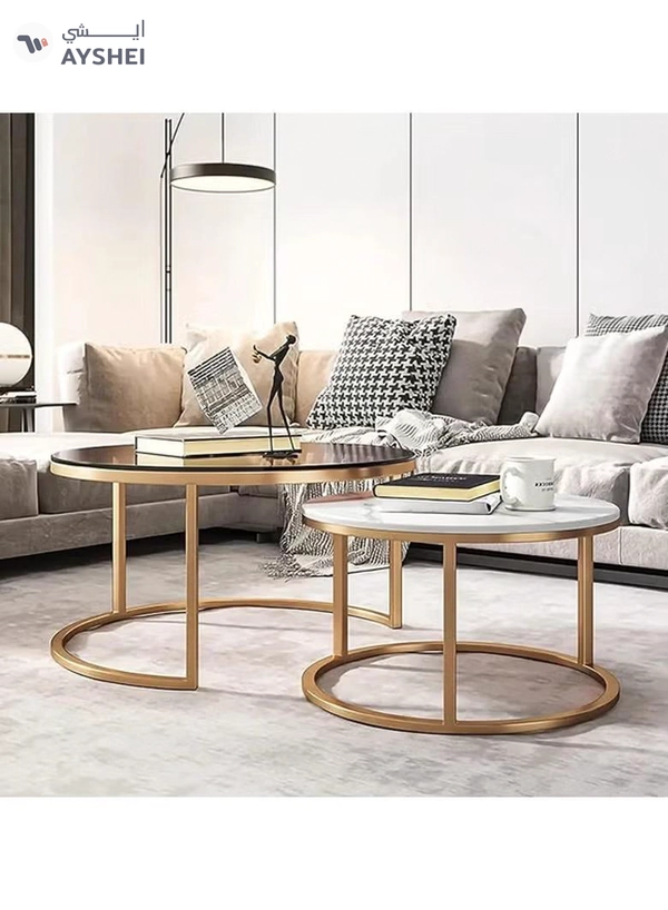 DubaiGallery Nested Coffee Table, Round Coffee Tables, Set of 2 Coffee Tables with Open Storage Shelf, for Living Room, Modern Minimalist Style Furniture, Space Saving