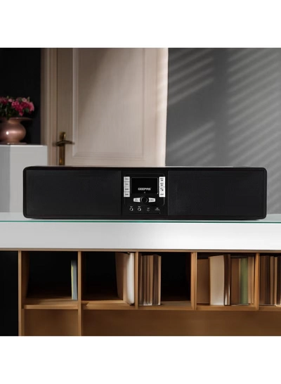 GEEPAS Wireless Sound Bar Speaker 200W Bluetooth, AUX IN, USB, Dual MIC Input and FM Radio, with Remote Control and LED Display | TV Shows Movies, Music| 2 Years Warranty GSRB150WD Black/Wooden Finish-3