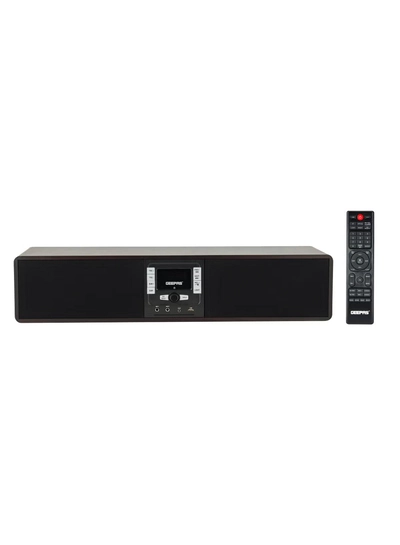GEEPAS Wireless Sound Bar Speaker 200W Bluetooth, AUX IN, USB, Dual MIC Input and FM Radio, with Remote Control and LED Display | TV Shows Movies, Music| 2 Years Warranty GSRB150WD Black/Wooden Finish-0
