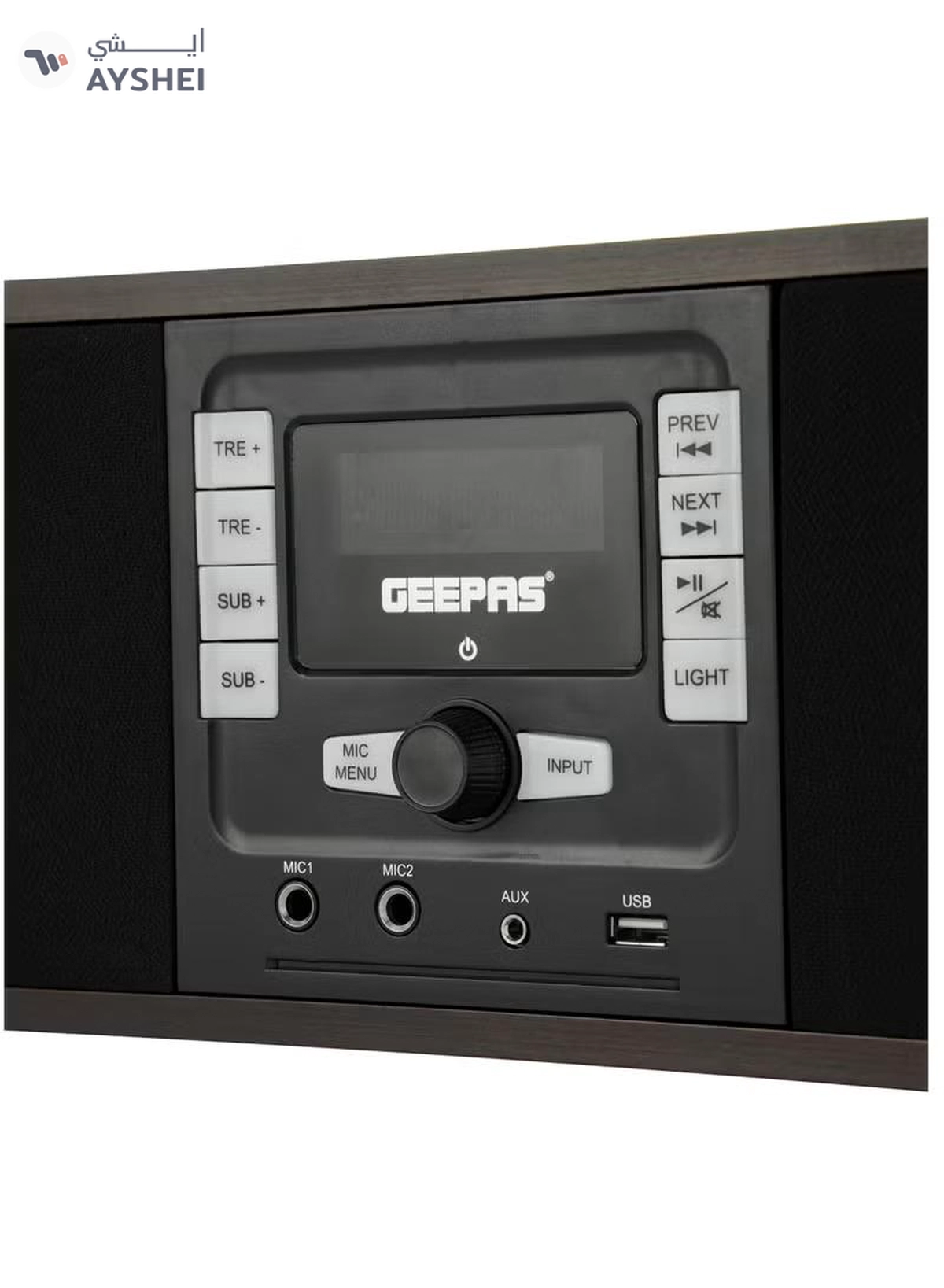 GEEPAS Wireless Sound Bar Speaker 200W Bluetooth, AUX IN, USB, Dual MIC Input and FM Radio, with Remote Control and LED Display | TV Shows Movies, Music| 2 Years Warranty GSRB150WD Black/Wooden Finish-1-1