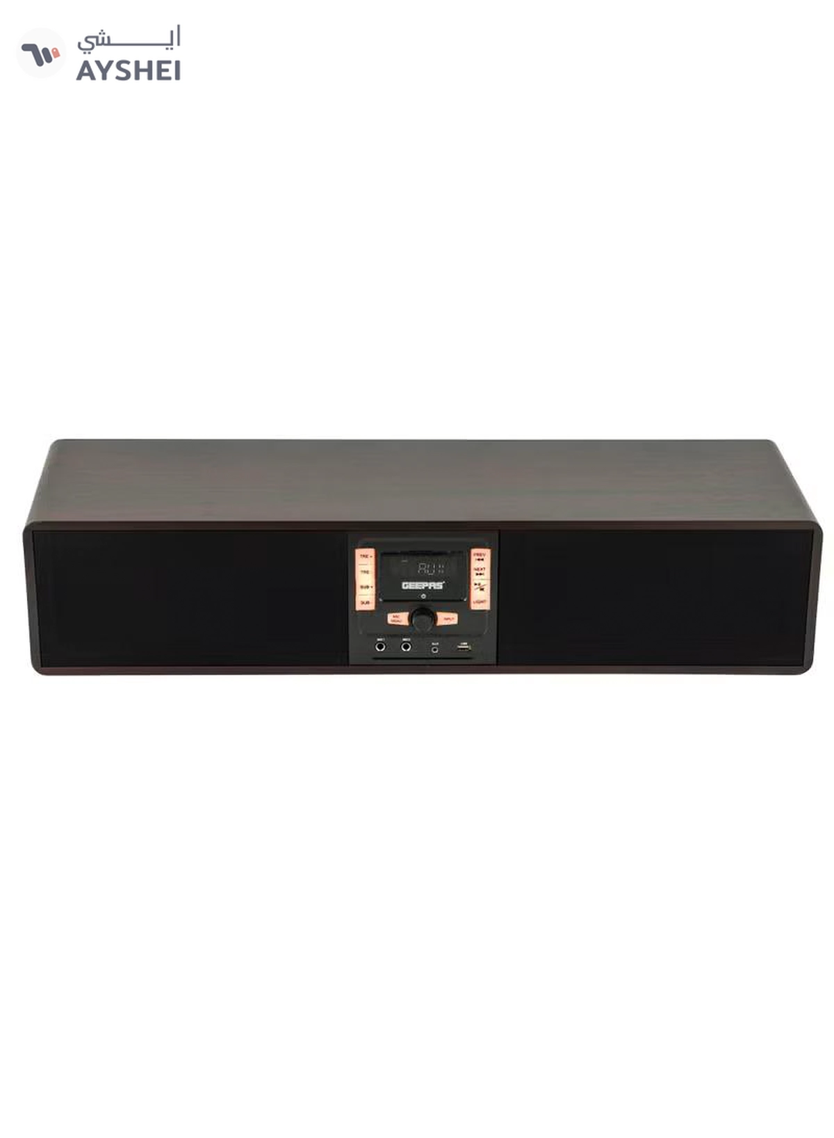 GEEPAS Wireless Sound Bar Speaker 200W Bluetooth, AUX IN, USB, Dual MIC Input and FM Radio, with Remote Control and LED Display | TV Shows Movies, Music| 2 Years Warranty GSRB150WD Black/Wooden Finish-6-6