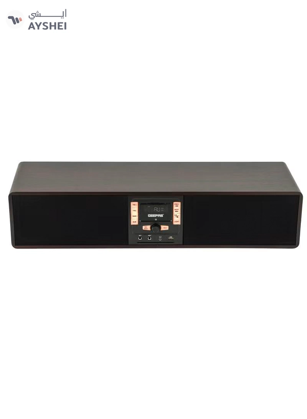 GEEPAS Wireless Sound Bar Speaker 200W Bluetooth, AUX IN, USB, Dual MIC Input and FM Radio, with Remote Control and LED Display | TV Shows Movies, Music| 2 Years Warranty GSRB150WD Black/Wooden Finish