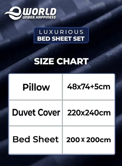 4-Piece Luxury King Size Blue Striped Bedding Set Includes 1 Duvet Cover (220x240cm), 1 Bedsheet (200x200cm), and 2 Pillow Cases (48x74+5cm) for Ultimate Hotel-Inspired Sophistication-1