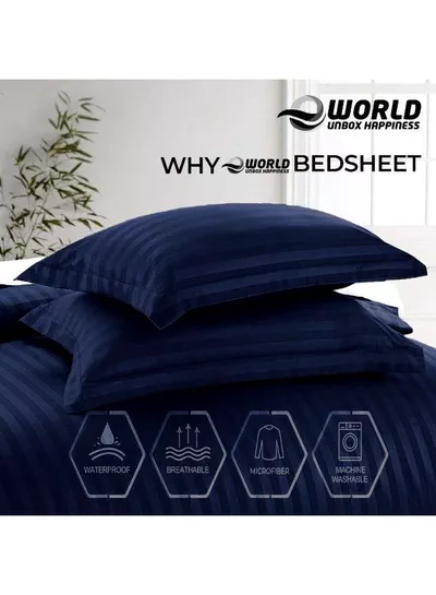 4-Piece Luxury King Size Blue Striped Bedding Set Includes 1 Duvet Cover (220x240cm), 1 Bedsheet (200x200cm), and 2 Pillow Cases (48x74+5cm) for Ultimate Hotel-Inspired Sophistication-4