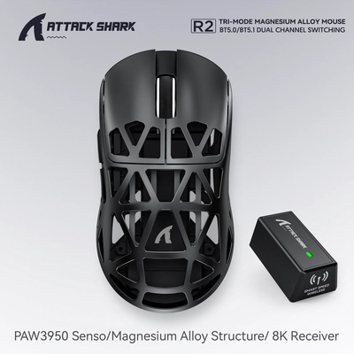 ATTACK SHARK R2 Magnesium Alloy Gaming Mouse, PixArt PAW3950 Sensor, Wireless 8K, 48g Superlight, BT/2.4G/Wired, Adjustable DPI 42000, for Win11/Xbox/PS/Mac-3