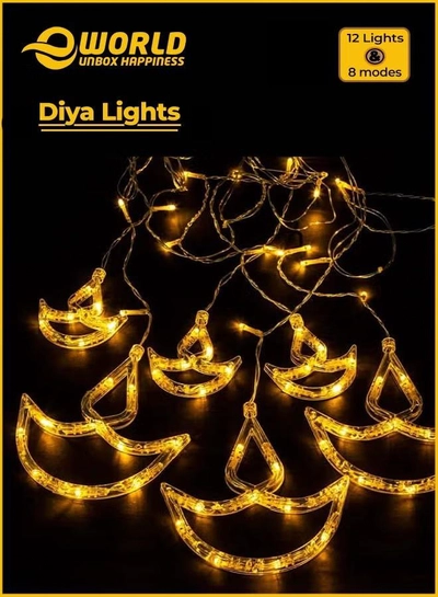 Eworld Home Decor Warm White Diwali String Lights with 12 Hanging Diya's, 8 Flashing Modes-2
