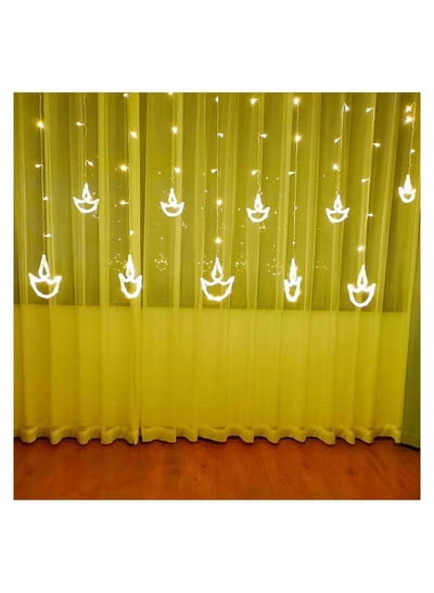 Eworld Home Decor Warm White Diwali String Lights with 12 Hanging Diya's, 8 Flashing Modes-3